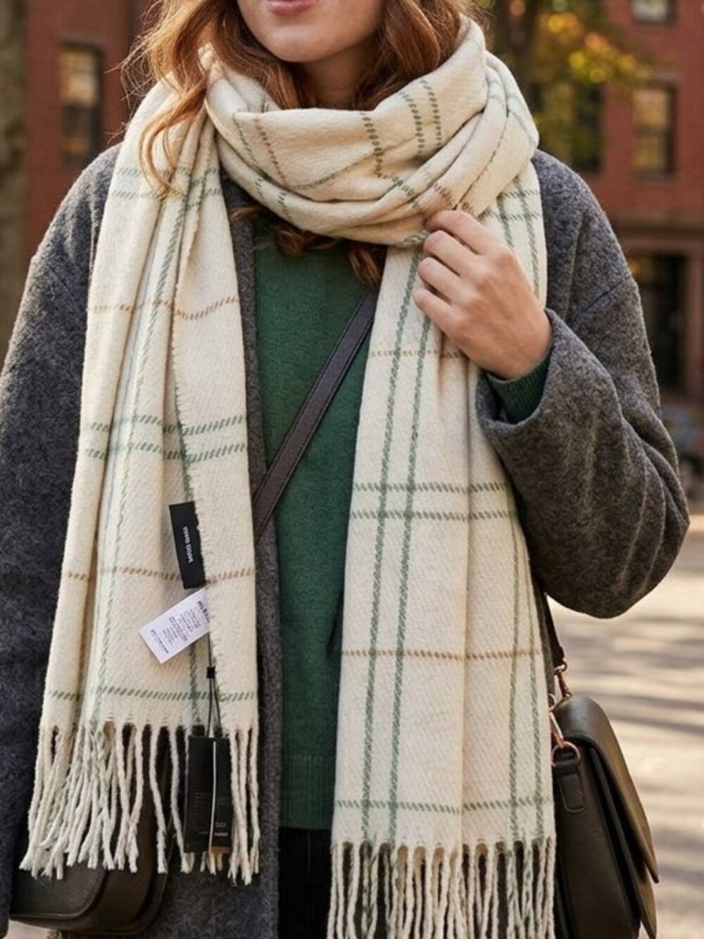 Vero Moda Women's Long Plaid Oversized Blanket Scarf Wrap Shawl With Fringe